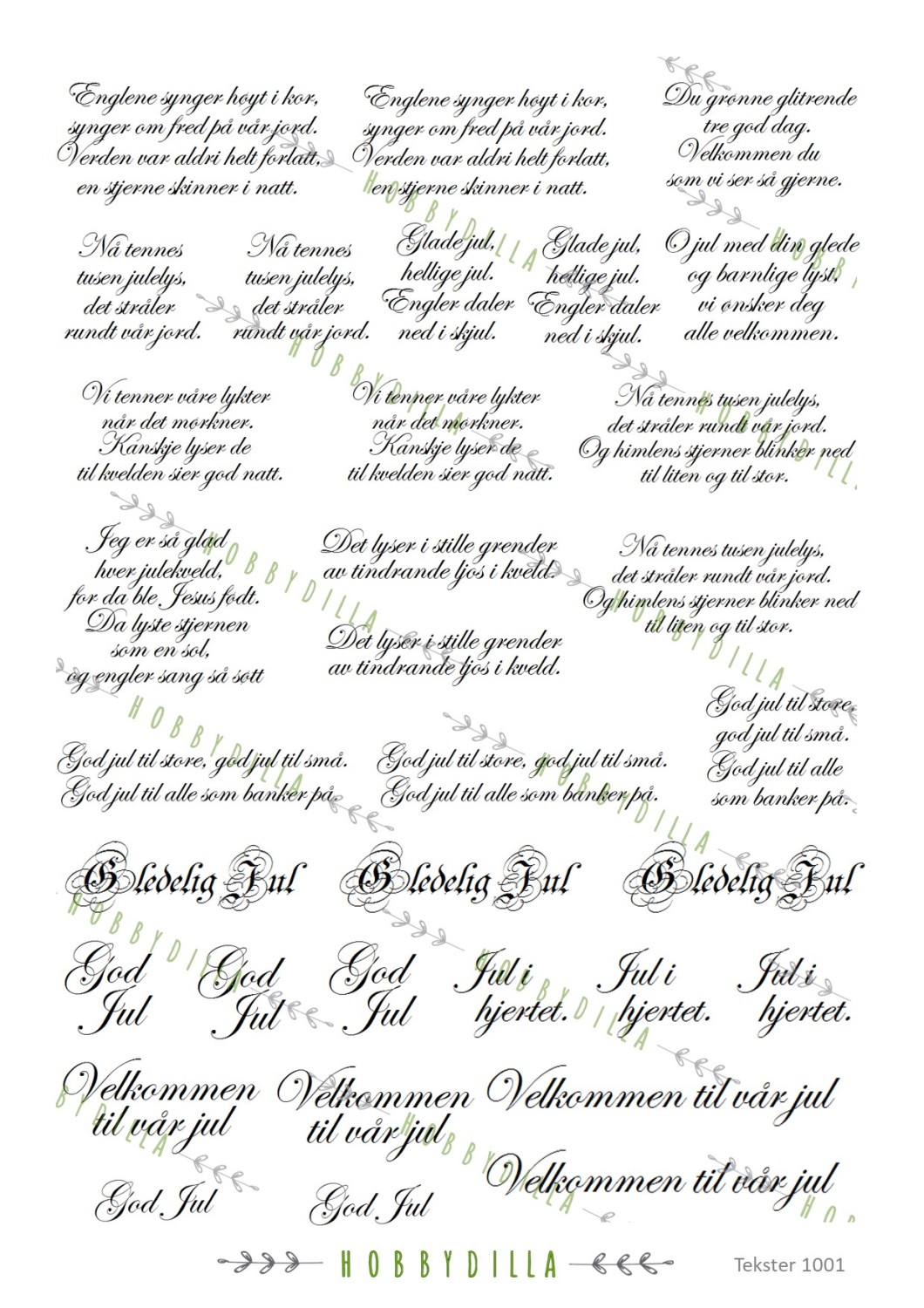 Motivark  Tekster 1001 M Små julesanger - Bilde 1