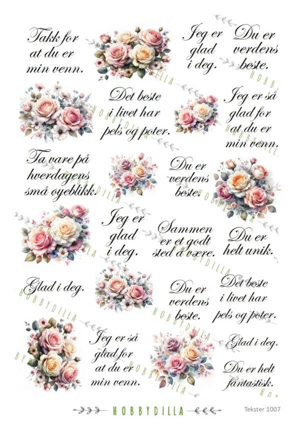 Motivark  Tekster 1007 M  Små tekster og roser