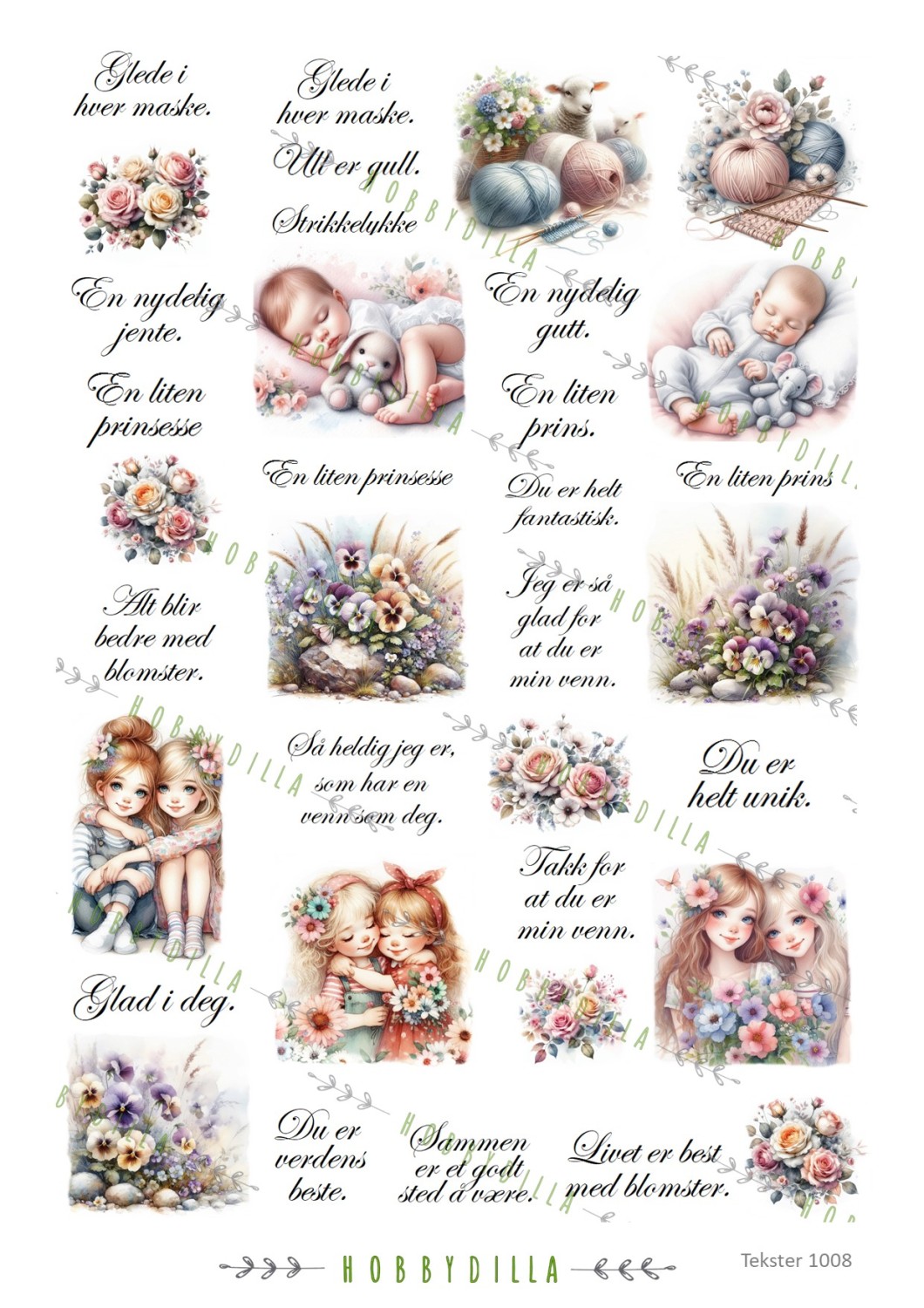 Motivark  Tekster 1008 M Minitekster med små bilder - Bilde 1