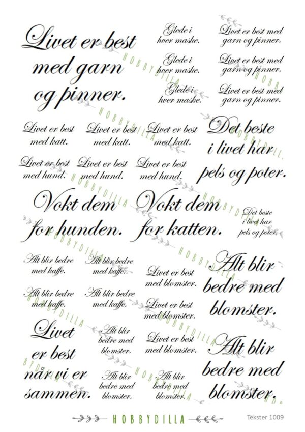 Motivark  Tekster 1009 M Livet er best, små tekster