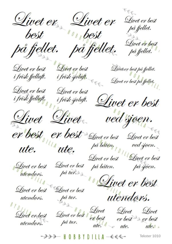 Motivark  Tekster 1010 M Livet er best ute
