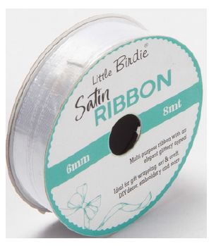 Little Birdie Satin Bånd Hvit 6mm 8m