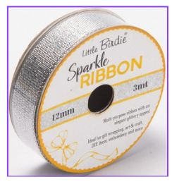 Little Birdie Glitterbånd Sølv 12mm 3m