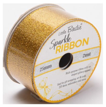 Little Birdie Glitterbånd Gull 25mm 2m