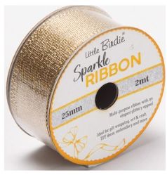 Little Birdie Glitterbånd Rosegull 25mm 2m