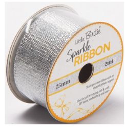 Little Birdie Glitterbånd Sølv 25mm 2m
