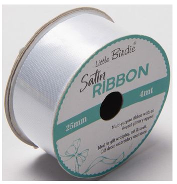 Little Birdie Satin Bånd Hvit 25mm 4m