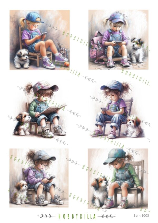 Motivark  Barn 1003 M Jenter pastelltegning