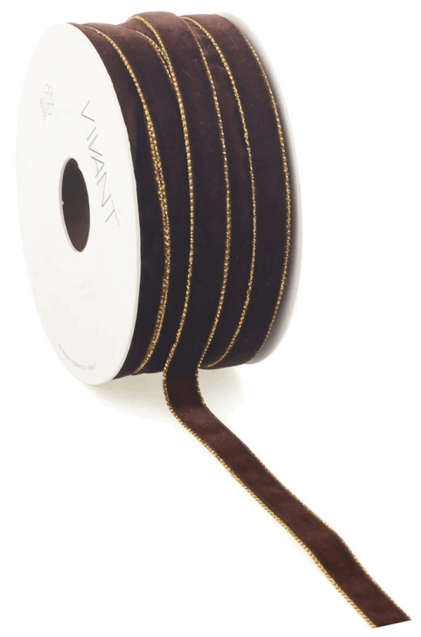 16068.png Fløyelsbånd Med Gullkant Brun 9mm