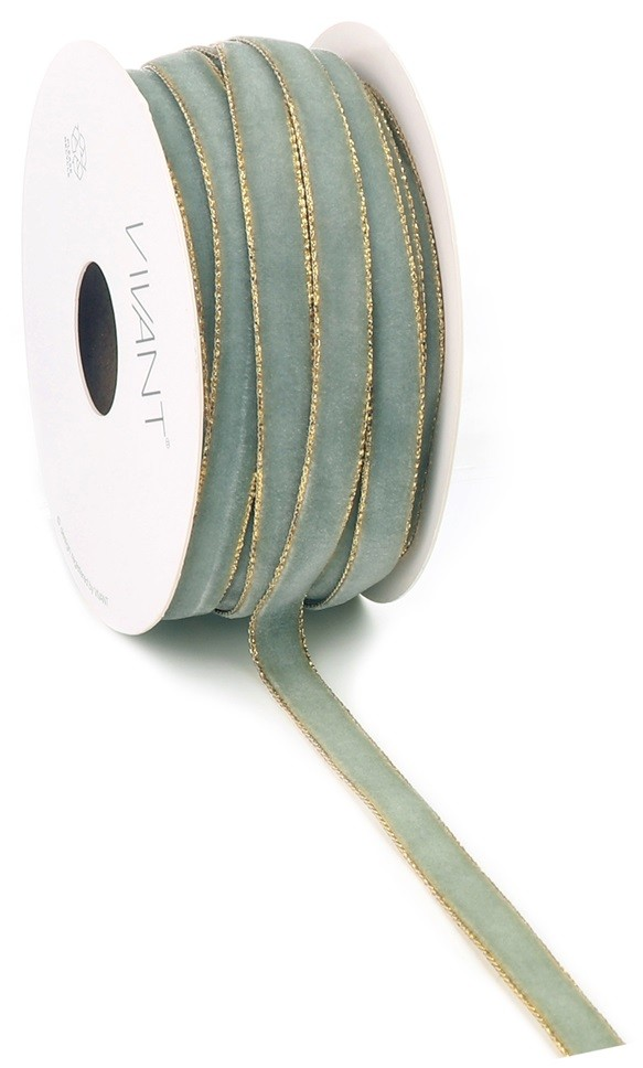 16069-1.png Fløyelsbånd Med Gullkant Lys Grønn 9mm