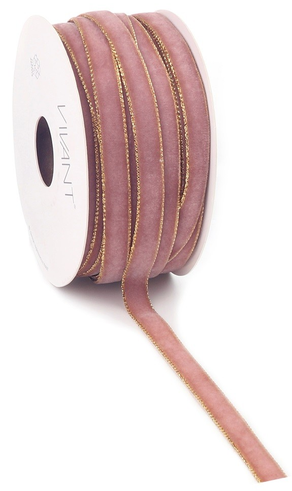 16070-1.png Fløyelsbånd Med Gullkant Mørk Rosa 9mm