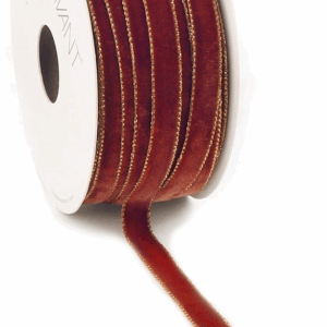 Fløyelsbånd Med Gullkant Rustrød 9mm - Bilde 1