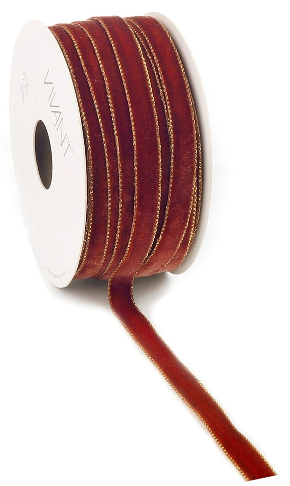 Fløyelsbånd Med Gullkant Rustrød 9mm