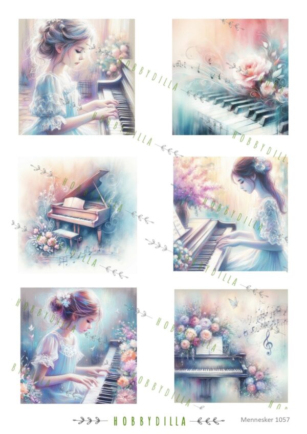 16087.jpg Rispapir A4 Mennesker 1057 Piano Jenter