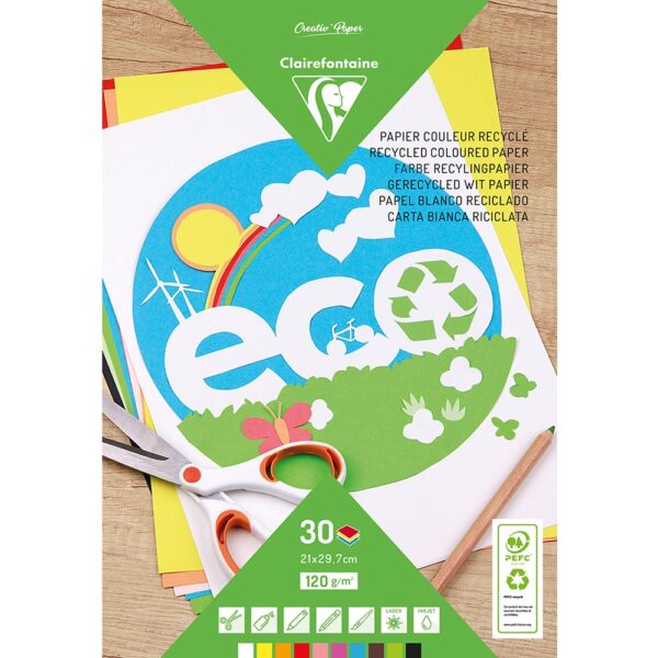 16103.jpg Tegneblokk Resirkulert Farget Papir 120g 30 Ark A4