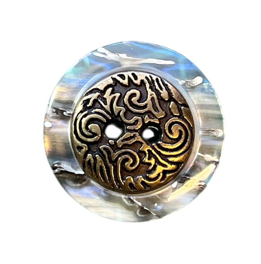 Knapp 2 hulls 20 mm Perlemor med Metalldekor - Bilde 1