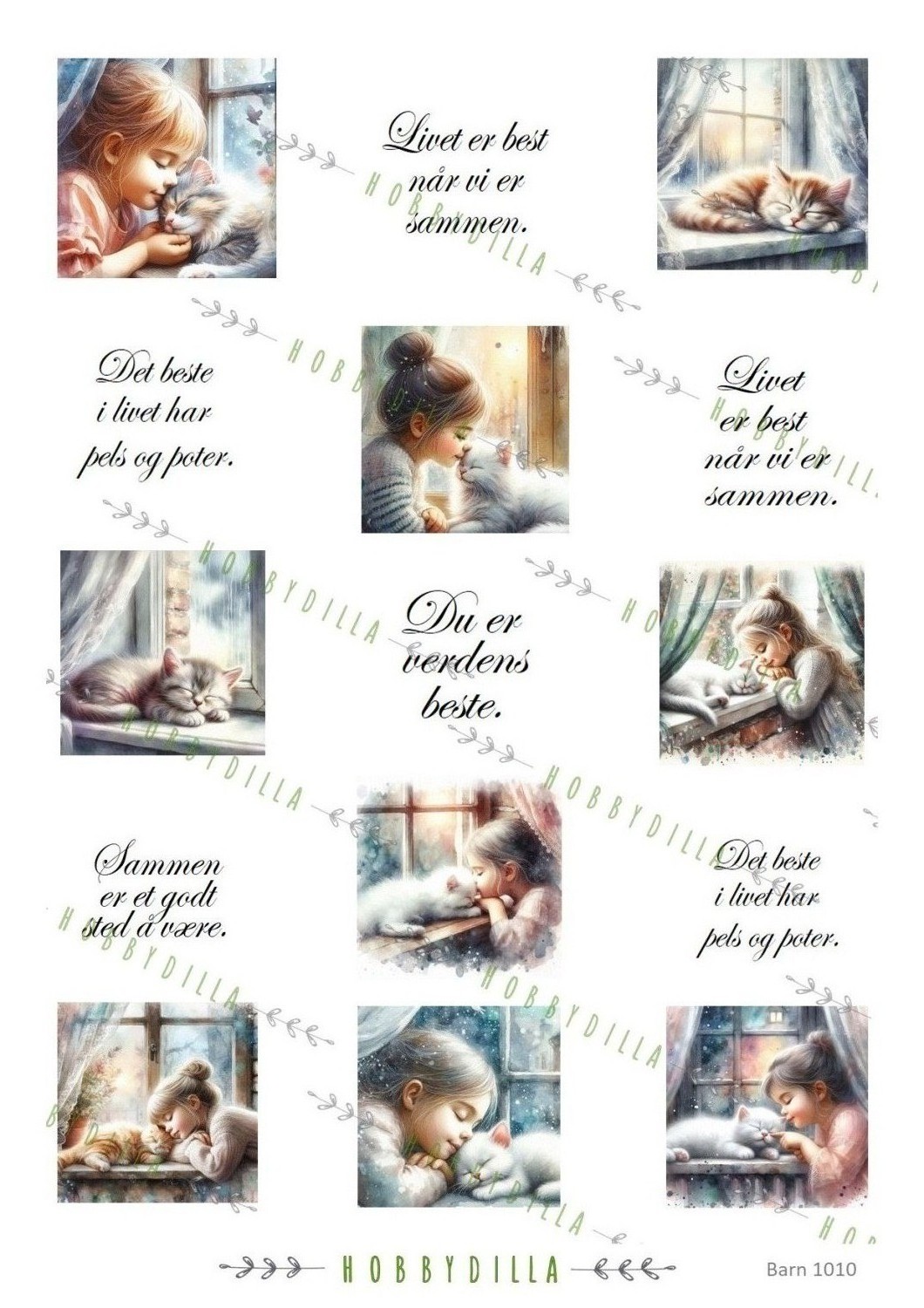 Motivark Barn 1010 Jenter, Katter og Tekst - Bilde 1