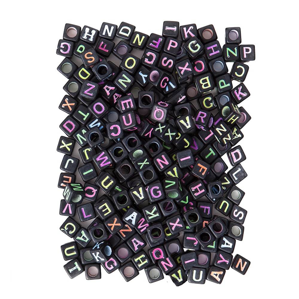 dpCraft Bokstavperler Fikantet 6mm 124stk – Sort/Neon - Bilde 1