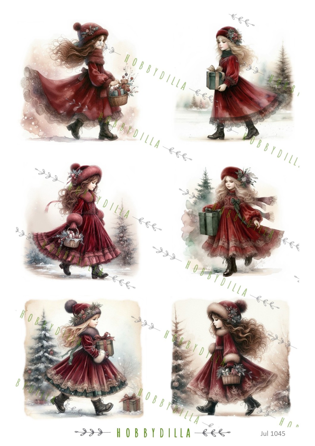 Rispapir Jul 1045 Vintage Jenter Rød - Bilde 1