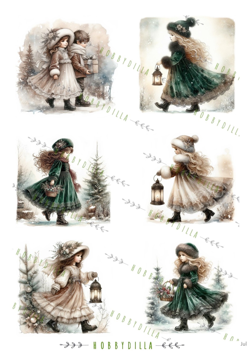 Rispapir Jul 1047 Vintage Jenter Grønn - Bilde 1