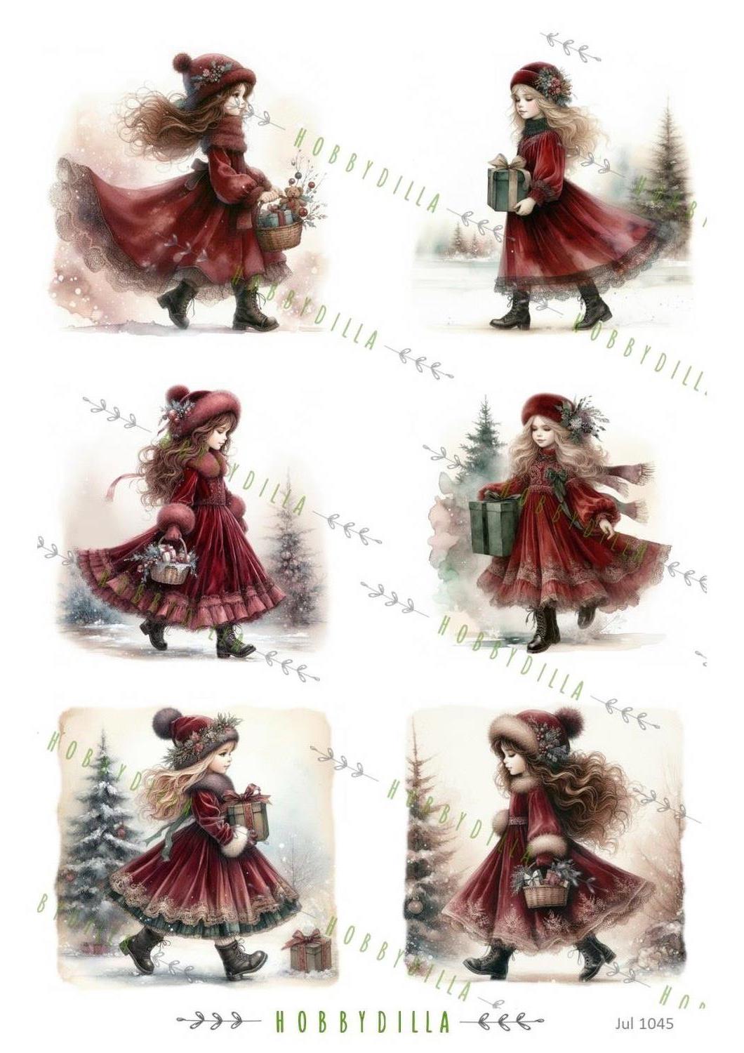 Rispapir Jul 1045 Vintage Jenter Rød - Bilde 1