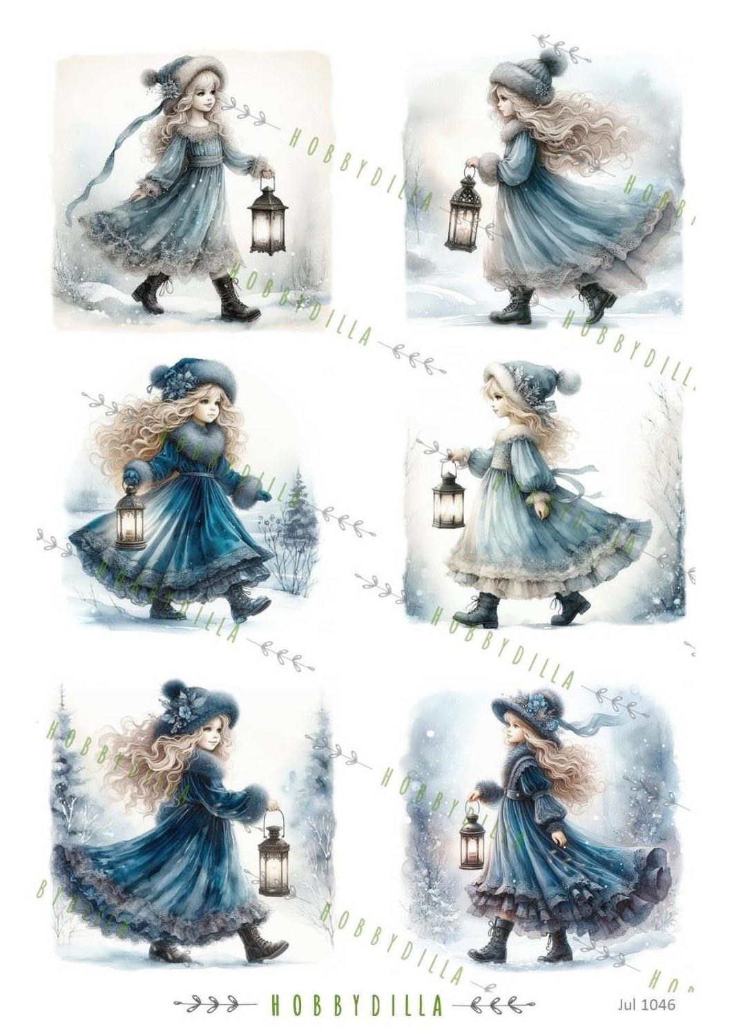 Rispapir Jul 1046  Vintage Jenter Blå - Bilde 1