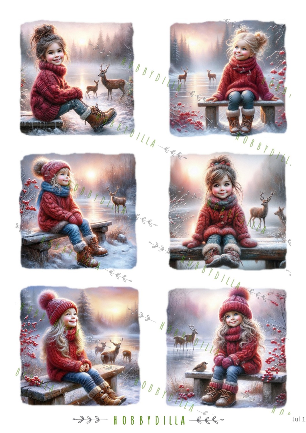 Motivark Jul 1055 M Vinterjenter i Solnedgang Rød - Bilde 1