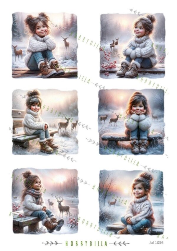 17109.jpg Motivark Jul 1056 M Vinterjenter i Solnedgang Hvit