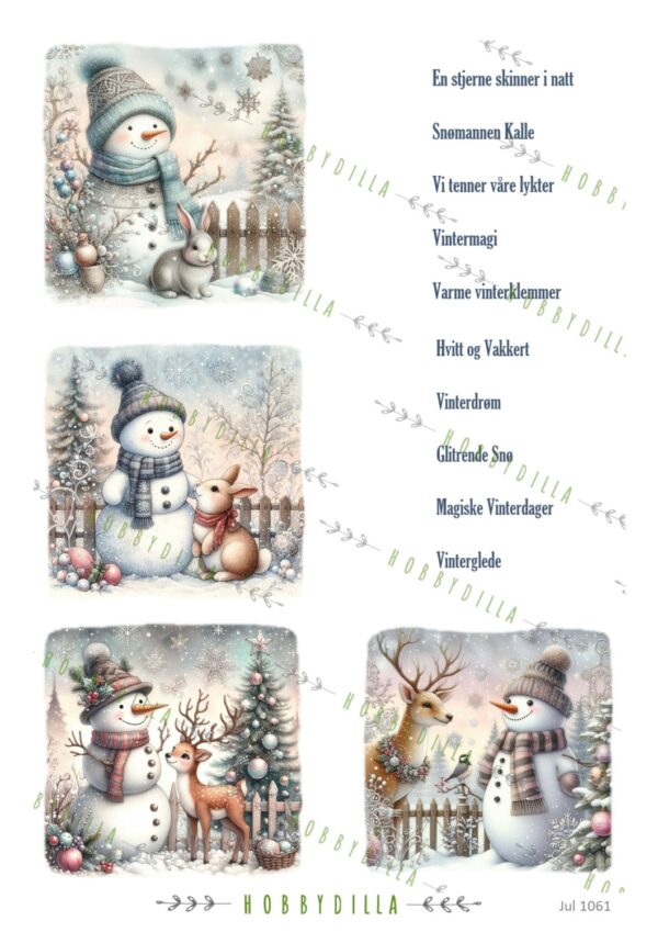 Motivark Jul 1061 M Snømann med tekst