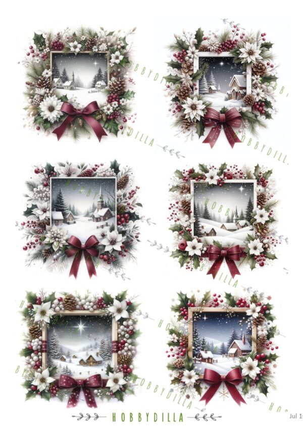 Motivark Jul 1066 M Julerammer Rød med Landskap