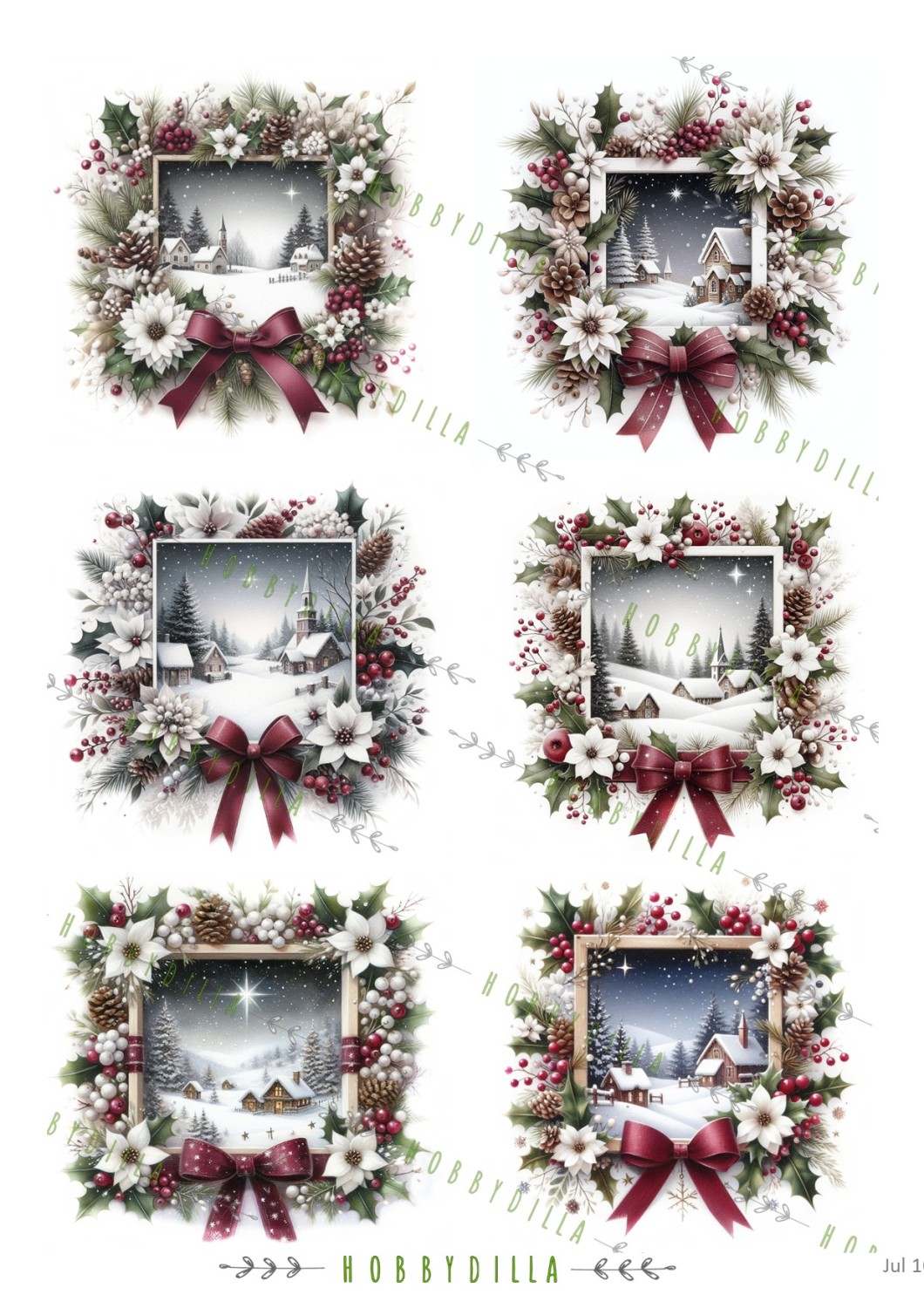 Motivark Jul 1066 M Julerammer Rød med Landskap - Bilde 1