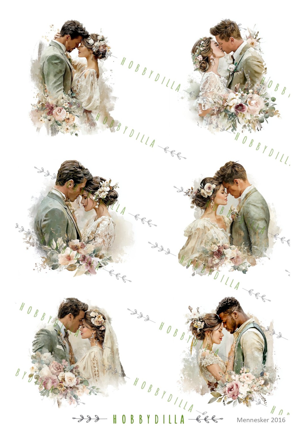 Motivark Mennesker 2016 M Brudepar Grønn - Bilde 1