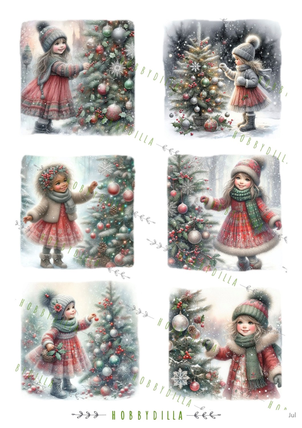 Jul 1071 M Jenter pynter juletre - Bilde 1