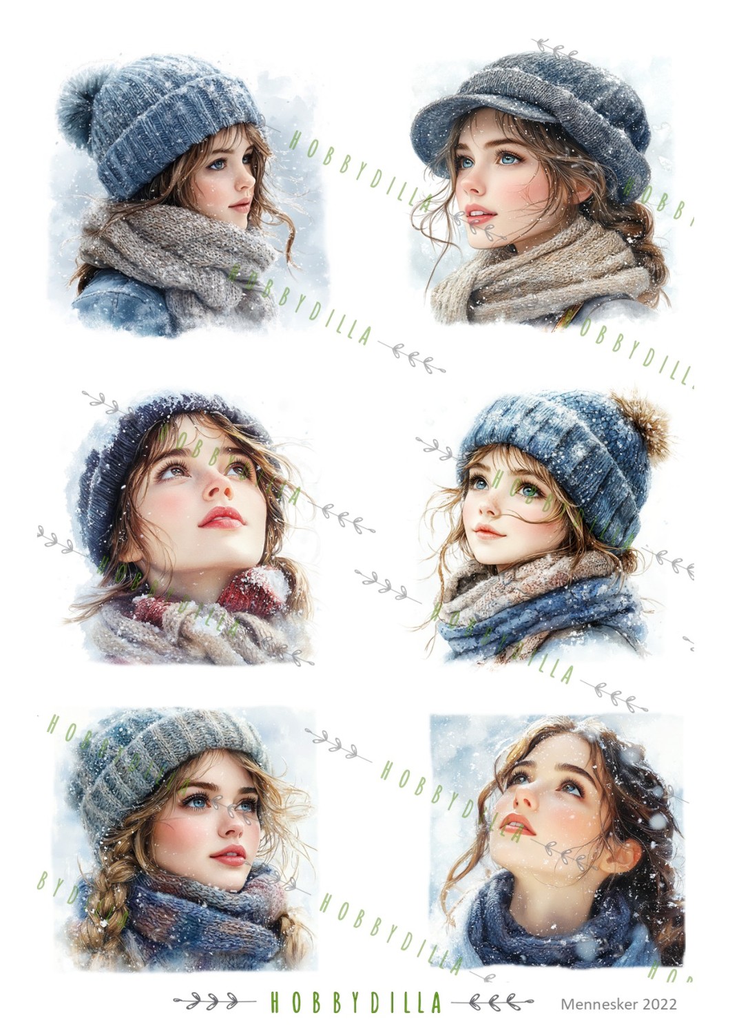 Motivark Mennesker 2022 M Unge jenter i snø, blå - Bilde 1