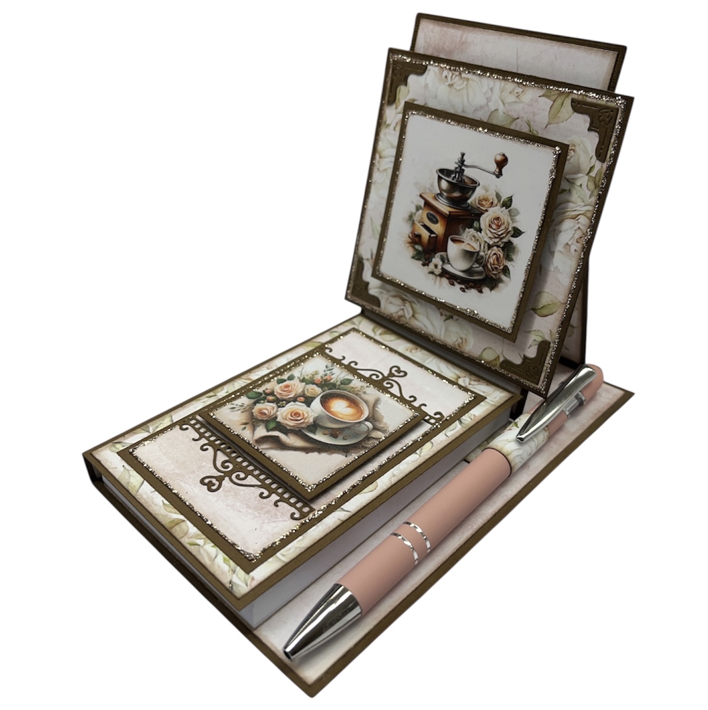 Kit 4 Staffeli Notatblokk - Rosa/Brun - Kaffe - Bilde 2