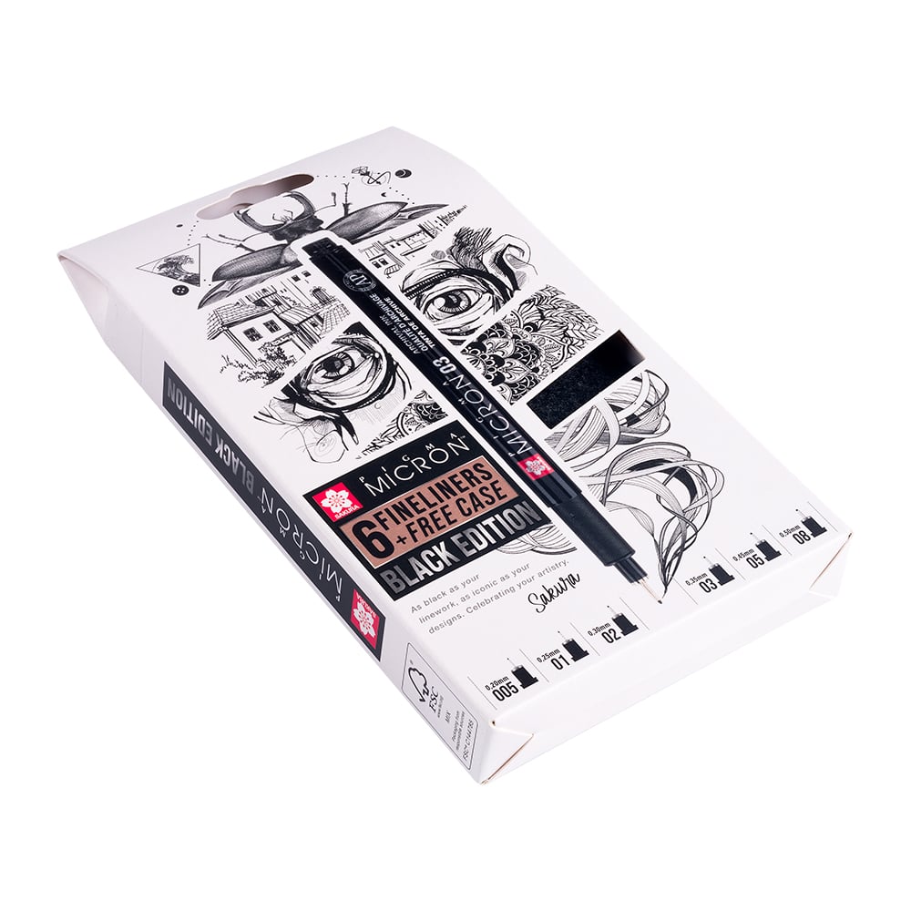 Sakura Pigma Micron Black Edition – 6stk + Pennal - Bilde 2