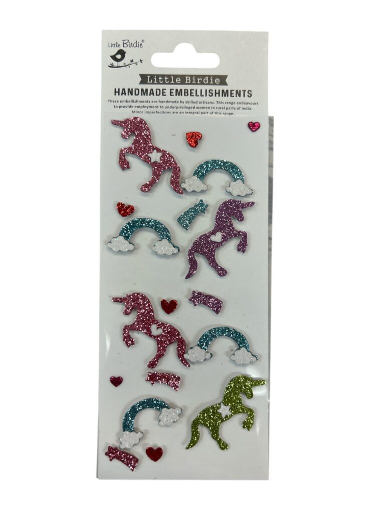 Little Birdie Mini Glitter Embellishments, Unicorn