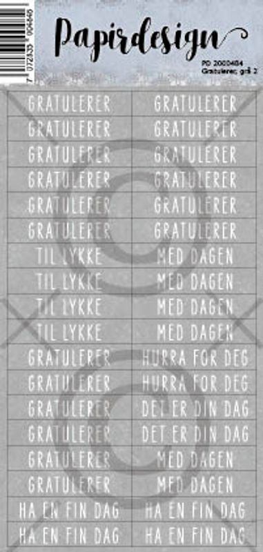 Papirdesign klistremerke  Gratulerer grå