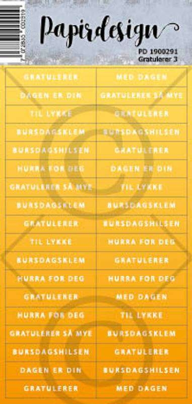 Papirdesign klistremerke  Gratulerer 3, gul