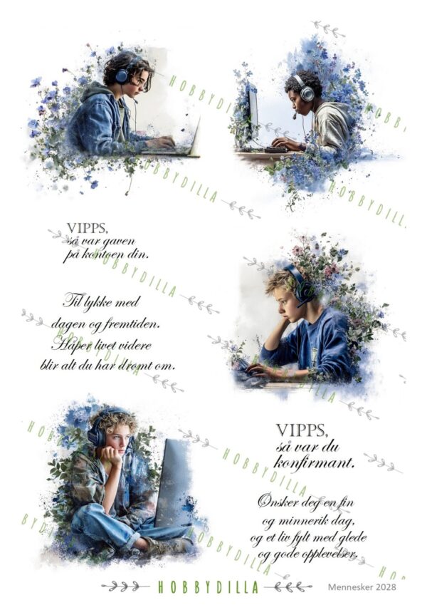 17666.jpg Motivark Mennesker 2028 M Gutter i blått, med PC og tekst