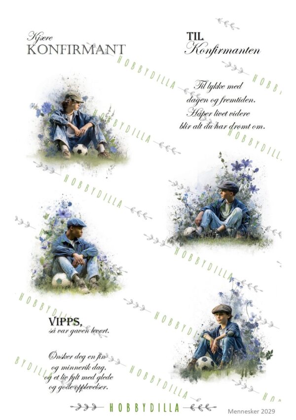 17667.jpg Motivark Mennesker 2029 M Gutter i blått, med fotball og tekst