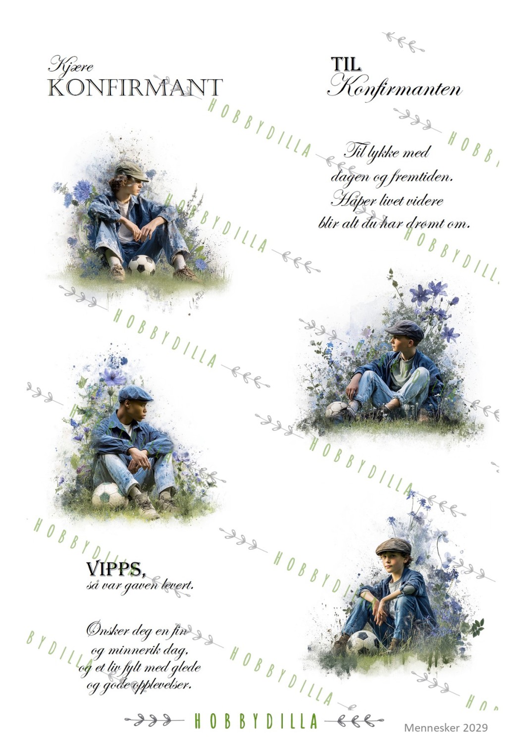 Motivark Mennesker 2029 M Gutter i blått, med fotball og tekst - Bilde 1