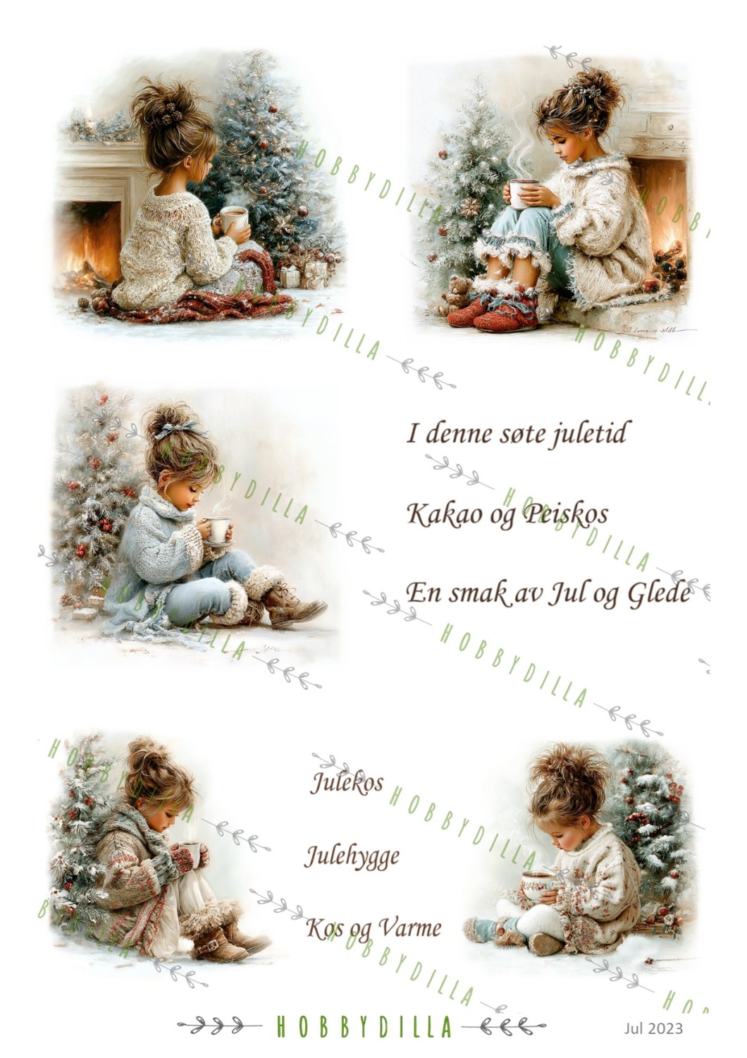 Motivark Jul 2023 M Små Jenter med Kakao og tekst - Bilde 1