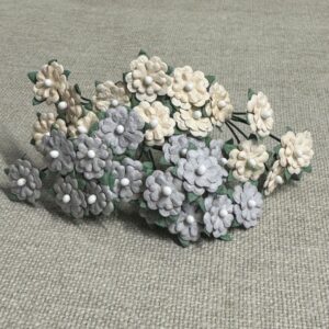 Papirdesign Mini Blomster 1,1 cm - Beige og grå