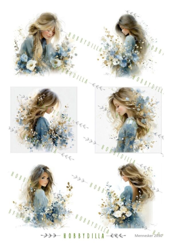 Motivark Mennesker 2030 M Unge jenter Blå