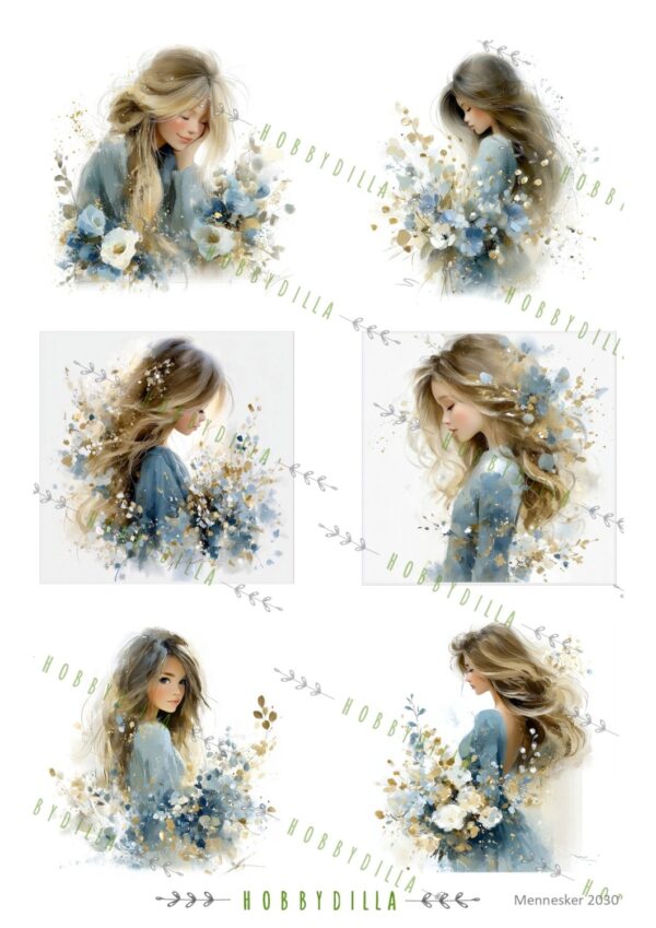 Motivark Mennesker 2030 M Unge jenter Blå