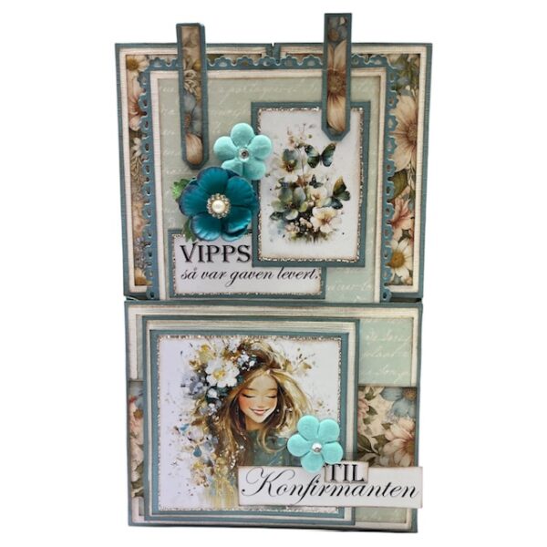 Kit 8 Konfirmasjon Brettekort med tag og klaffer, Jente