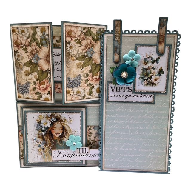 Kit 8 Konfirmasjon Brettekort med tag og klaffer, Jente - Bilde 3