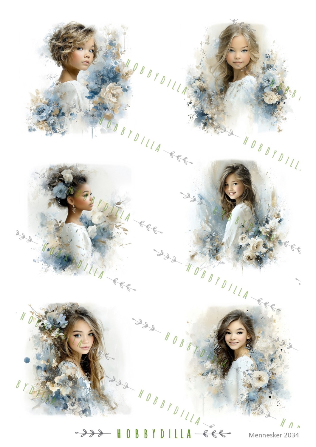 Motivark Mennesker 2034 M Konfirmant, Jenter, Blå - Bilde 1