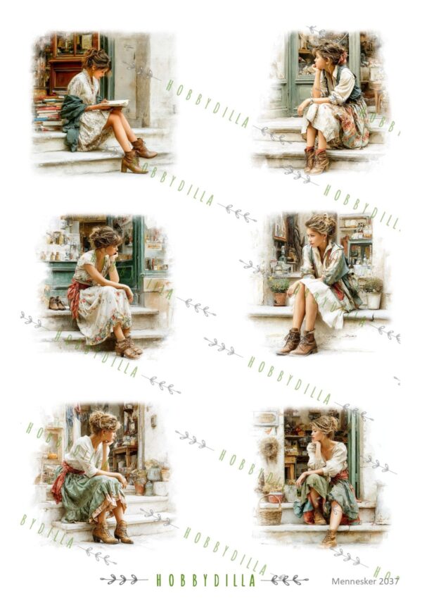 Motivark Mennesker 2037 M Ung Kvinne på Trapp